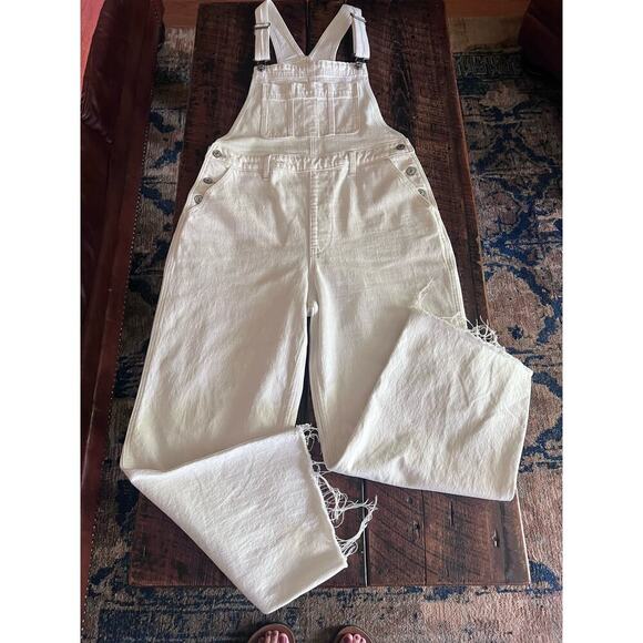 Abercrombie and Fitch Creamy White Wide Leg Denim Jean Overalls/Jumpsuit - Picture 10 of 17